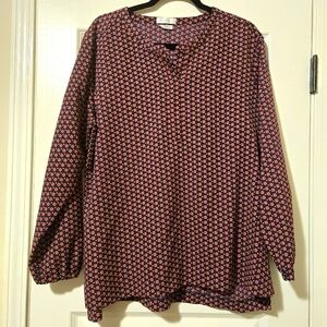 Van Heusen Women's Red and Blue Patterned Top, Size XL